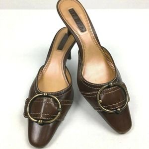 Women's Brown Leather Mules Unisa Size 6.5